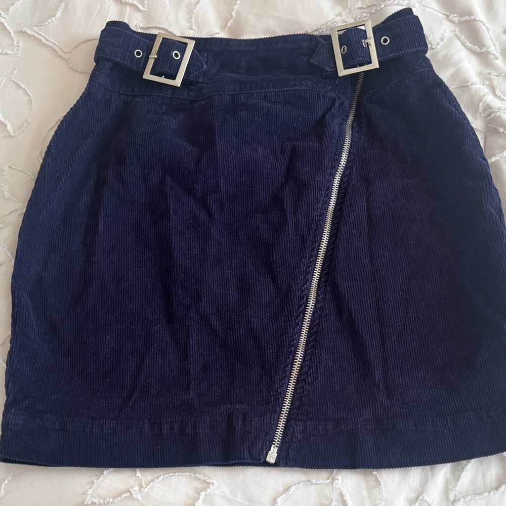 Urban Outfitters Dark Navy Corduroy Mini Skirt with Silver Asymmetrical Zip